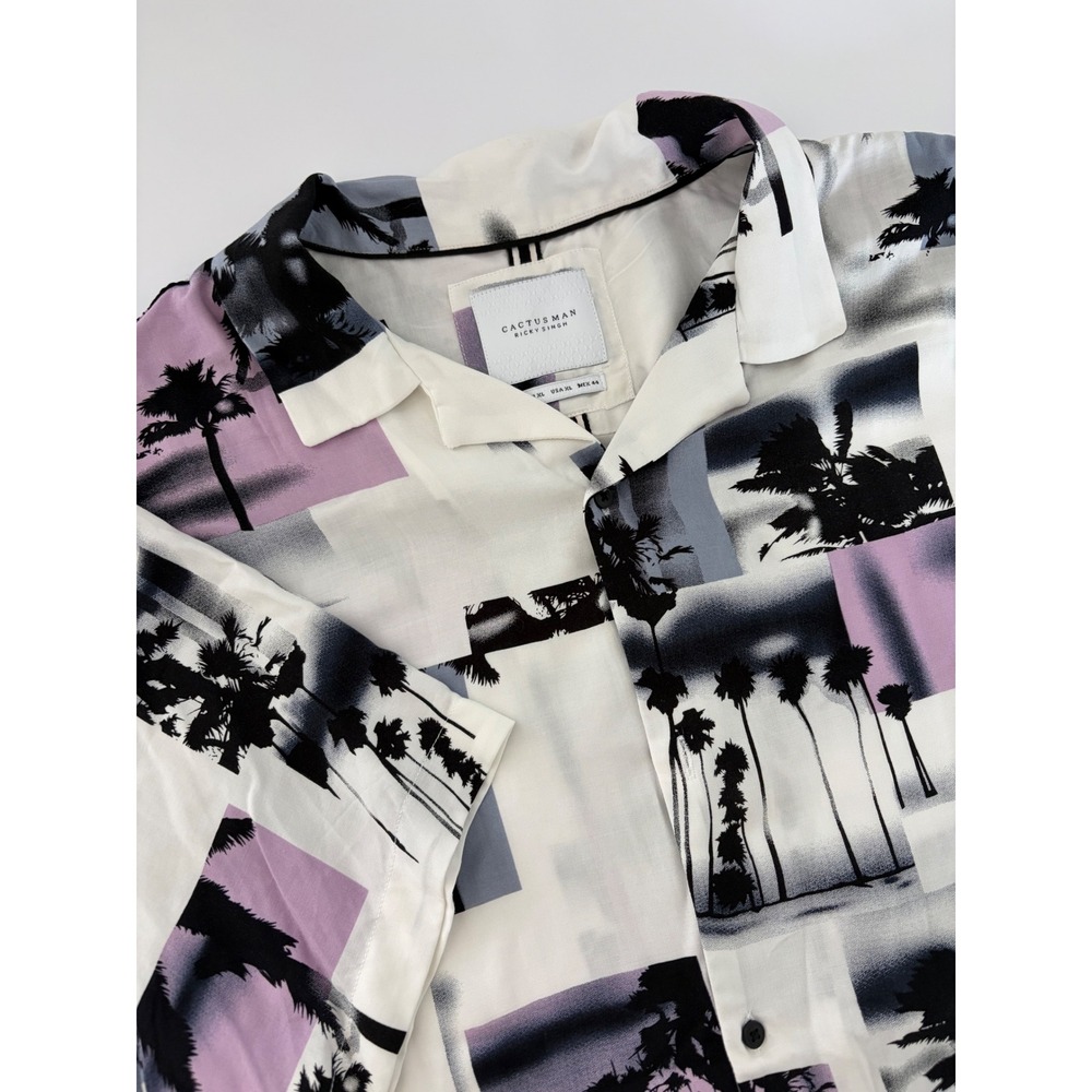 Cactus Man Ricky Singh Mens XL Palm Tree Tropical Graphic Button Up Shirt Purple